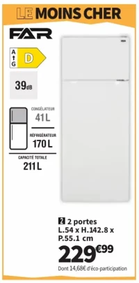Réfrigérateur 2 portes FAR L.54 x H.142.8 x P.55.1 cm