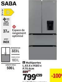 Réfrigérateur Multiportes Saba L.83.6 x H183 x P.70.6cm