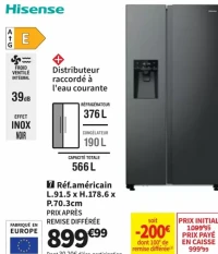 Réfrigérateur américain Hisense L.91.5 x H.178.6 x P.70.3cm