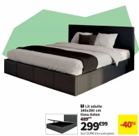 Lit adulte 140x190 cm tissu Aston