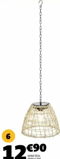 SUSPENSION SOLAIRE EFFET ROTIN Ø22X18,5 CM, BLANC CHAUD, LUMIÈRE FIXE, 6 FILAMENTS