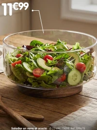 Saladier en verre et acacia - Ø.23 cm