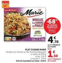 Plat cuisiné Marie (Nouilles à la chinoise ou filet de poulet Basquaise)
