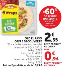 OLD EL PASO OFFRE DECOUVERTE Wraps de blé nature ou complet