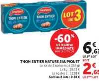 Thon Entier Nature Saupiquet (Lot de 3 boîtes)