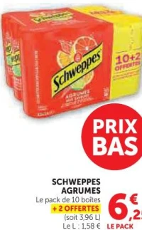 SCHWEPPES AGRUMES Le pack de 10 boîtes + 2 OFFERTES
