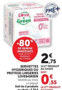 Serviettes Hygiéniques ou Protège-Lingeries Love & Green (Variétés au choix)