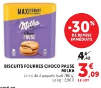 Biscuits Fourrés Choco Pause Milka (lot de 3 paquets)