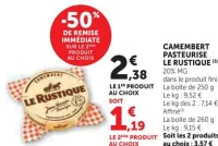 CAMEMBERT PASTEURISE LE RUSTIQUE 20% MG