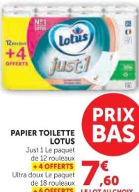 Papier toilette Lotus Just 1 ou Ultra doux