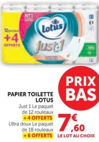 Papier toilette Lotus Ultra doux (18 rouleaux + 6 offerts)