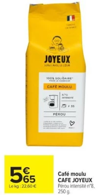 Café moulu CAFÉ JOYEUX Pérou intensité n°8, 250 g.