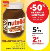PATE A TARTINER NUTELLA Le pot de 750 g