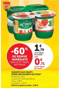 YAOURTS AUX FRUITS OFFRE DECOUVERTE ACTIVIA (variétés au choix)