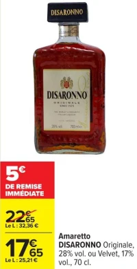 Amaretto DISARONNO Originale, 28% vol. ou Velvet, 17% vol., 70 cl.