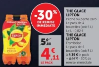 Thé Glace Lipton Pêche ou pêche zéro (pack de 4 bouteilles)