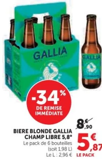 BIERE BLONDE GALLIA CHAMP LIBRE 5,8° Le pack de 6 bouteilles