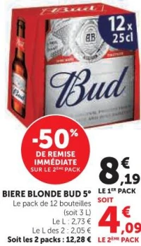 BIERE BLONDE BUD 5° Le pack de 12 bouteilles