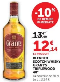 BLENDED SCOTCH WHISKY GRANT'S TRIPLEWOOD 40° La bouteille de 70 cl