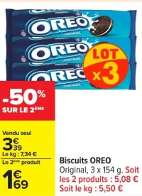 Biscuits OREO Original, 3 x 154 g.