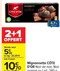 Mignonnette CÔTE D'OR Noir de noir, Noir orange ou Lait, 240 g.