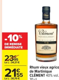 Rhum vieux agricole de Martinique CLÉMENT 40% vol., 70 cl.