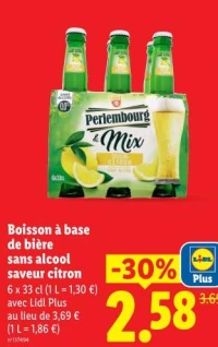 Boisson   base de bire sans alcool saveur citron