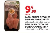 LAPIN ENTIER DECOUPE DE NOS CAMPAGNES ou DEMI LAPIN DECOUPE