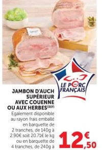 JAMBON D'AUCH SUPÉRIEUR AVEC COUENNE OU AUX HERBES