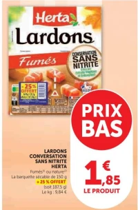 Lardons Conservation Sans Nitrite Herta Fumés ou nature