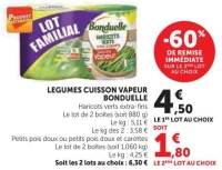 Légumes cuisson vapeur Bonduelle Haricots verts extra-fins ou Petits pois doux ou petits pois doux et carottes
