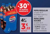 Pepsi Regular ou Pepsi Zero Sucres Le pack de 4 bouteilles