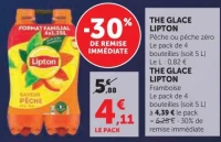 Thé Glacé Lipton Pêche ou pêche zéro ou Framboise Le pack de 4 bouteilles