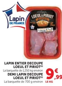 LAPIN ENTIER OU DEMI DECOUPE LOEUL ET PIRIOT