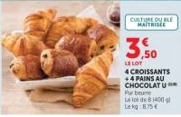 4 CROISSANTS + 4 PAINS AU CHOCOLAT U Pur beurre