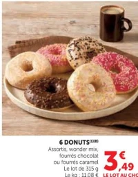 6 DONUTS Assortis, wonder mix, fourrés chocolat ou fourrés caramel