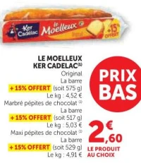 LE MOELLEUX KER CADELAC Original, Marbré pépites de chocolat ou Maxi pépites de chocolat