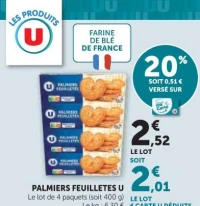 PALMIERS FEUILLETES U Le lot de 4 paquets