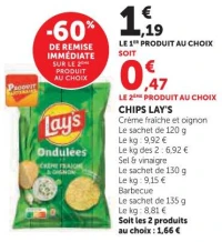 Chips Lay's Crème fraîche et oignon / Sel & vinaigre / Barbecue