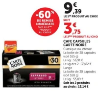CAFE CAPSULES CARTE NOIRE (Classique ou intense, Lungo, Espresso)