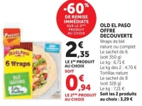 Old El Paso Offre Découverte Wraps de blé nature ou complet / Tortillas nature
