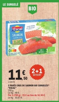 2 PAVÉS CRUS DE SAUMON BIO SURGELÉS "ESCAL"