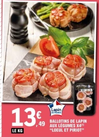 BALLOTINS DE LAPIN AUX LÉGUMES X4 "LOEUL ET PIRIOT"