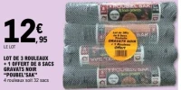 LOT DE 3 ROULEAUX + 1 OFFERT DE 8 SACS GRAVATS NOIR "POUBEL'SAK"