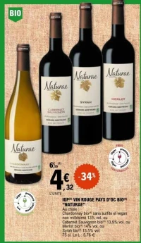 IGP(5) VIN ROUGE PAYS D'OC BIO(4) "NATURAE"