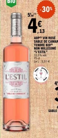 AOP VIN ROSÉ SABLE DE CAMARGUE TENDRE BIO "L'ESTIL"