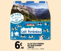Le lait des pyrenees UHT demi ecreme, ''Onetik''