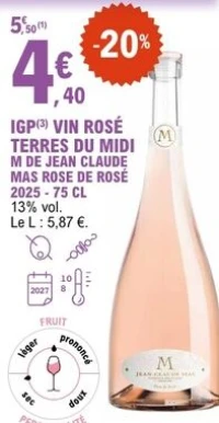 IGP(3) VIN ROSÉ TERRES DU MIDI M DE JEAN CLAUDE MAS ROSE DE ROSÉ