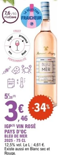 IGP(3) VIN ROSÉ PAYS D'OC BLEU DE MER