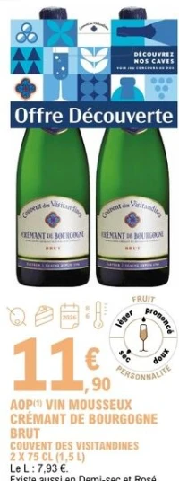 AOP VIN MOUSSEUX CR MANT DE BOURGOGNE BRUT COUVENT DES VISITANDINES